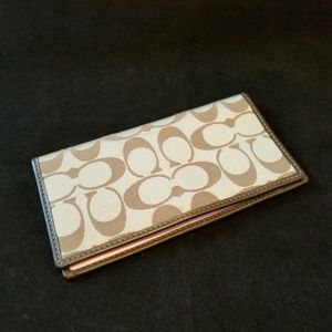 NEW-Coach Checkbook Cover Brown And Tan